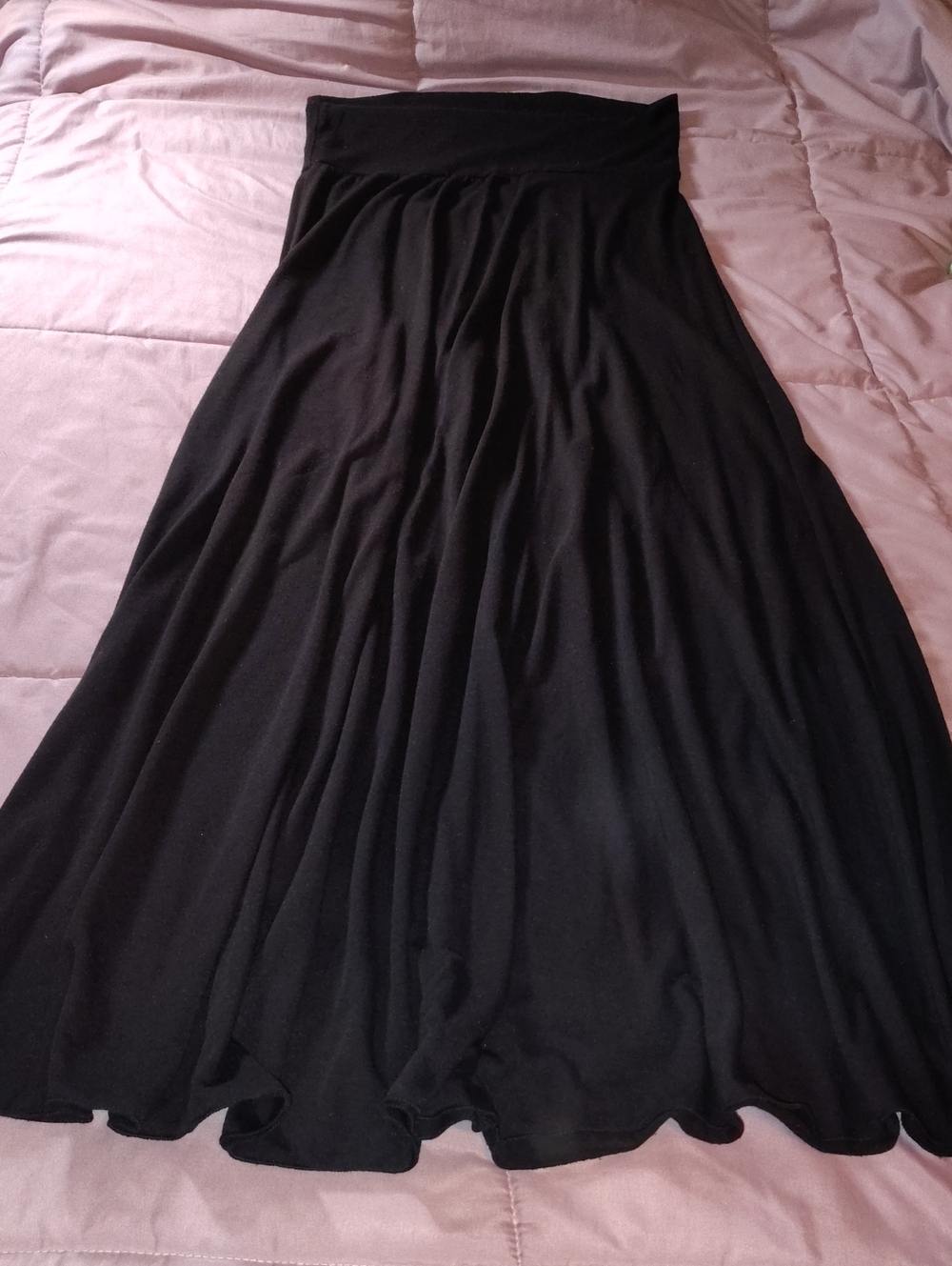 Minx Black Flowy Maxi Skirt with Fold-Over Waistband